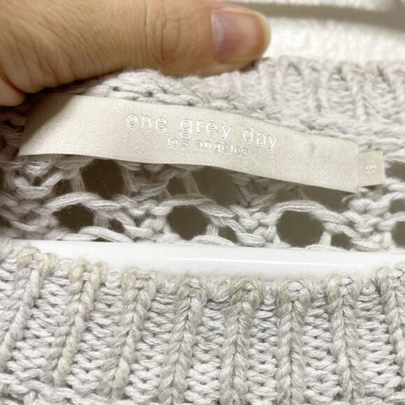 One Grey Day Tan Gray Stripped Bell Sleeve Knitted Sweater - Picture 6 of 9